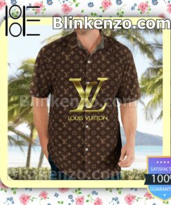 Louis Vuitton Monogram With Big Golden Logo Dark Brown Luxury Beach Shirts, Swim Trunks a