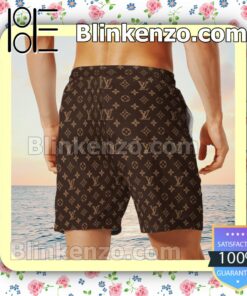 Louis Vuitton Monogram With Big Golden Logo Dark Brown Luxury Beach Shirts, Swim Trunks x