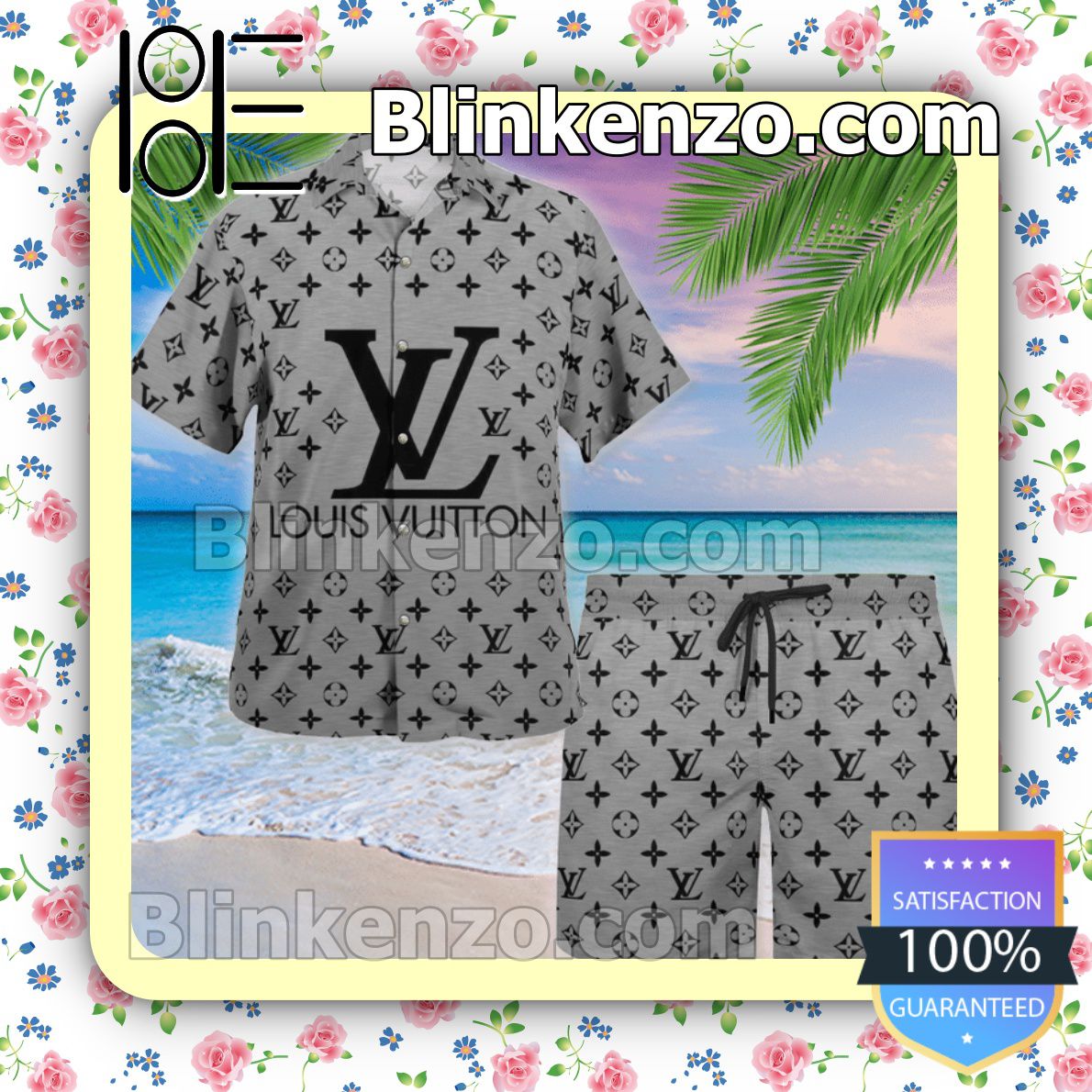 Louis Vuitton Monogram With Big Logo Grey Luxury Beach Shirts, Swim Trunks