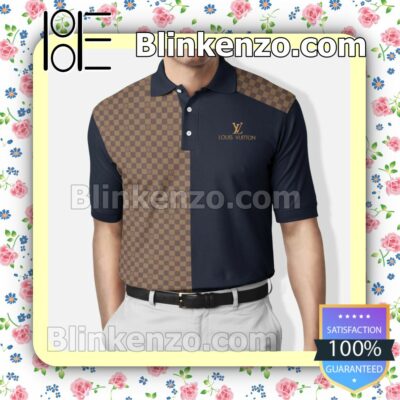Louis Vuitton Navy And Brown Checkerboard Embroidered Polo Shirts