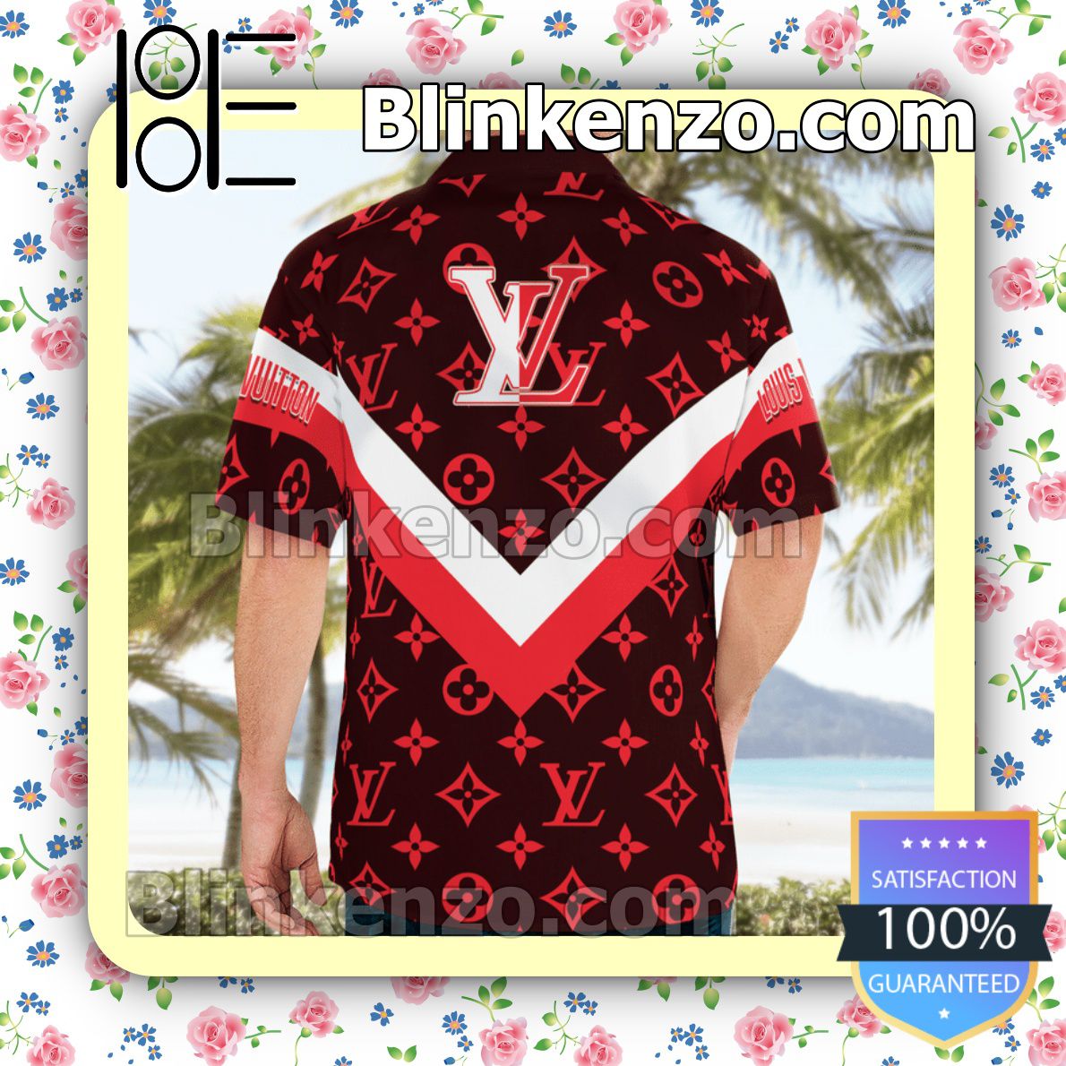 Louis Vuitton Red Monogram With Big V Center Luxury Beach Shirts