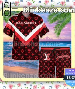 Louis Vuitton Red Monogram With Big V Center Luxury Beach Shirts, Swim Trunks x