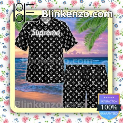 Louis Vuitton Supreme Monogram Black Hawaiian Shirt And Beach
