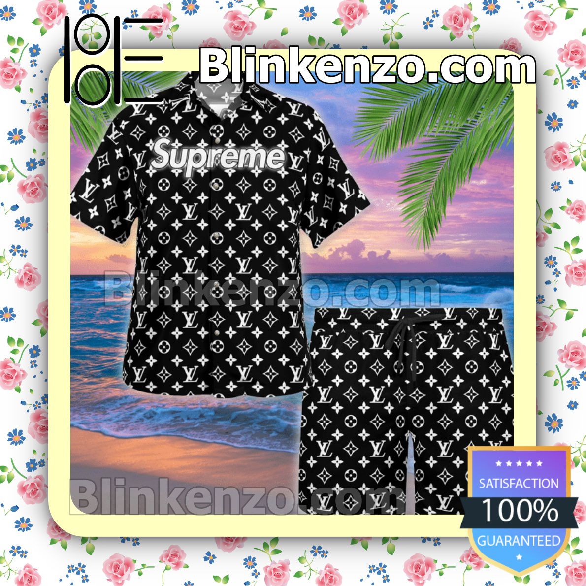 Louis Vuitton Supreme Monogram Black Luxury Beach Shirts, Swim Trunks