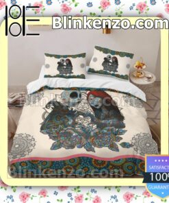 Love Forever Jack And Sally Mandala Flower Pattern Queen King Quilt Blanket Set b