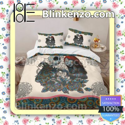 Love Forever Jack And Sally Mandala Flower Pattern Queen King Quilt Blanket Set b