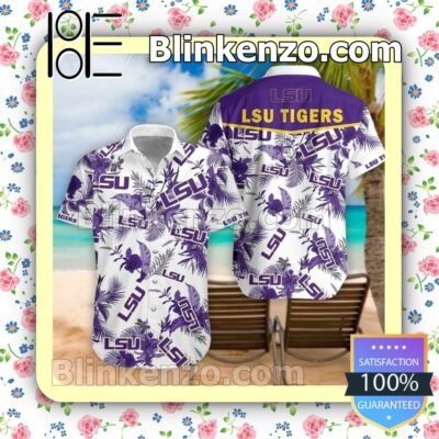 Lsu Tigers Purple Tropical Pattern White Summer Shirts