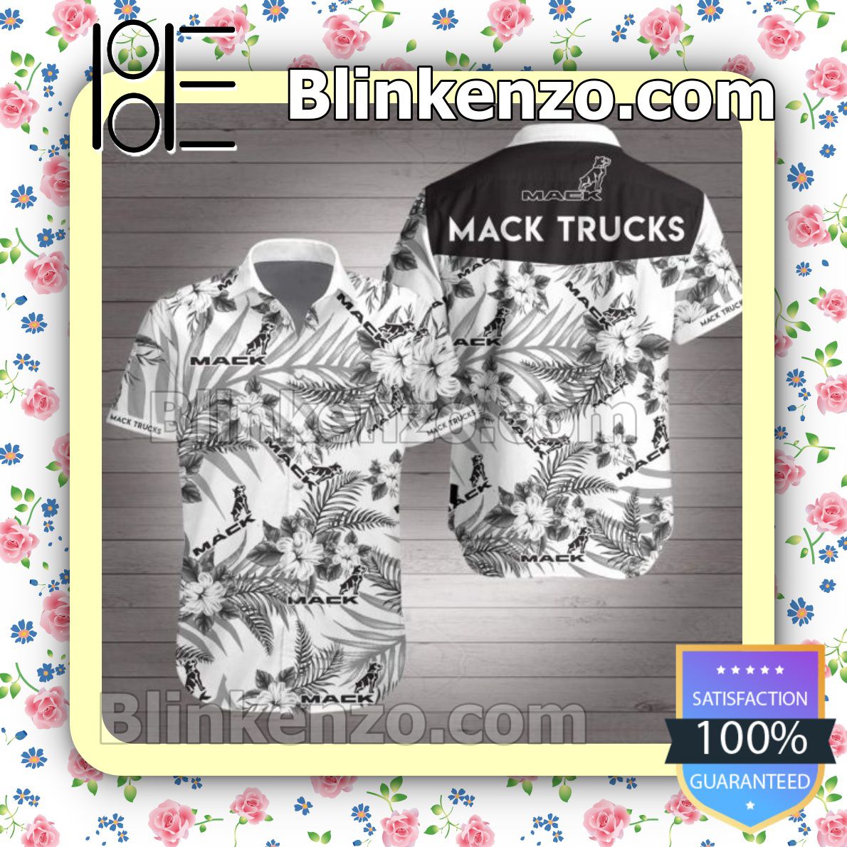 Mack Trucks Black Tropical Floral White Summer Shirts