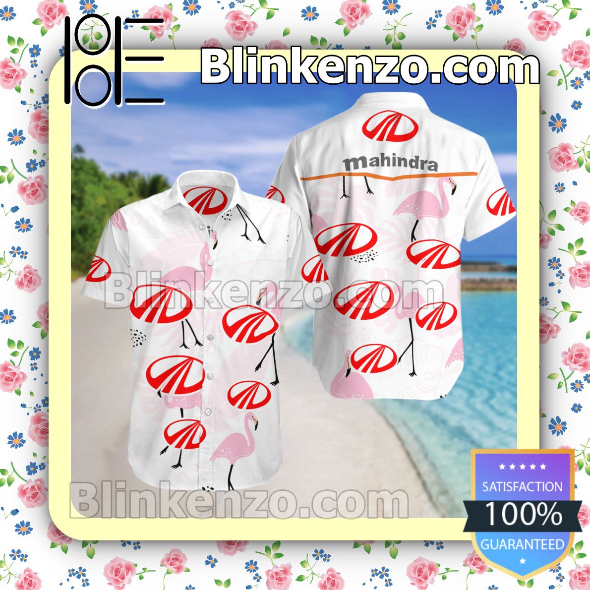 Mahindra & Mahindra Flamingo Summer Hawaiian Shirt, Mens Shorts