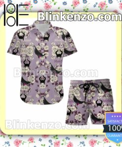 Maleficent Floral Disney Cartoon Graphics Purple Summer Hawaiian Shirt, Mens Shorts