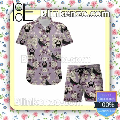 Maleficent Floral Disney Cartoon Graphics Purple Summer Hawaiian Shirt, Mens Shorts