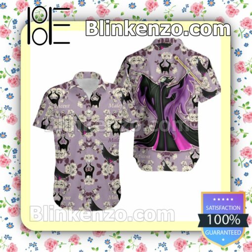 Maleficent Floral Disney Cartoon Graphics Purple Summer Hawaiian Shirt, Mens Shorts a