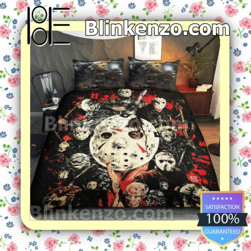 Many Face Of Jason Horror Halloween Night Queen King Quilt Blanket Set a