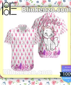 Marie Cat Pink Leaf Pattern Disney White Summer Hawaiian Shirt