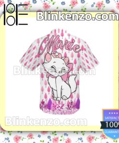 Marie Cat Pink Leaf Pattern Disney White Summer Hawaiian Shirt b