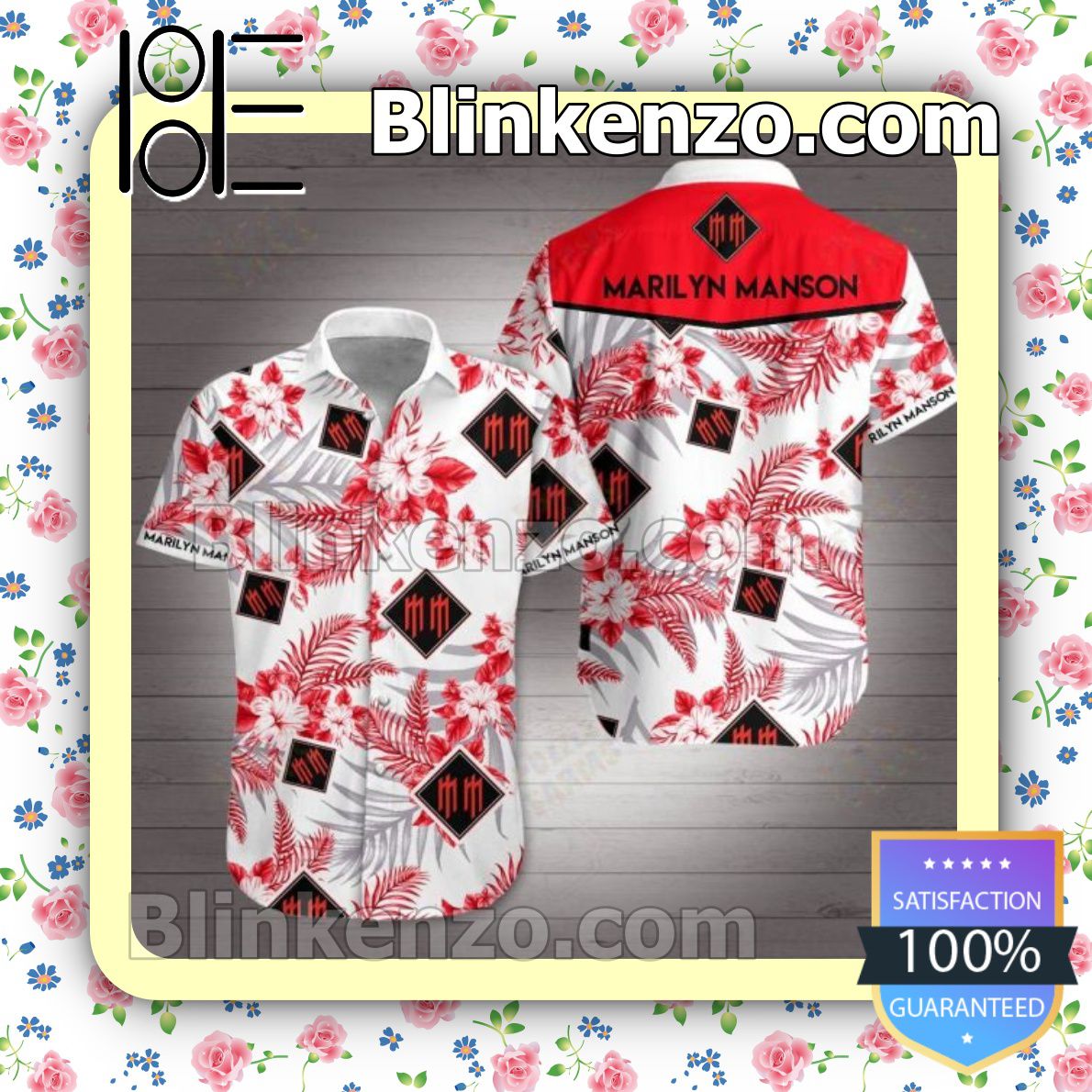 Marilyn Manson Red Tropical Floral White Summer Shirts