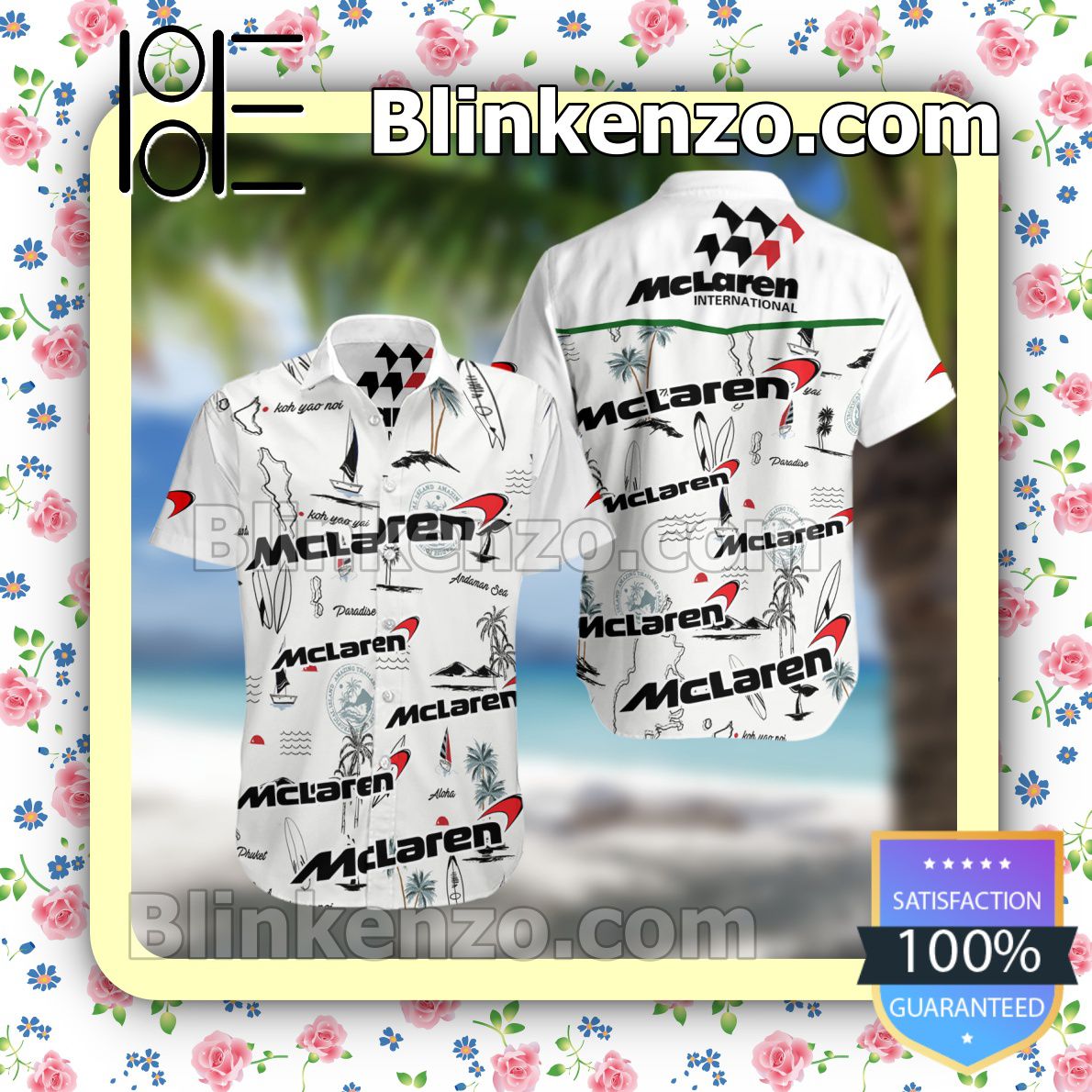 McLaren F1 Racing White Summer Hawaiian Shirt, Mens Shorts