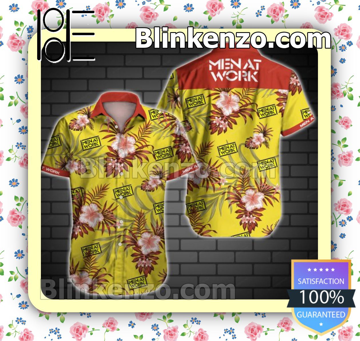 Men At Work Red Tropical Floral Yellow Summer Shirts