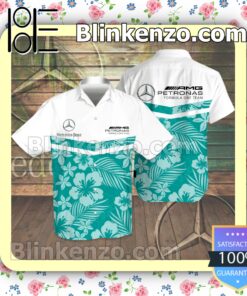 Mercedes AMG Petronas F1 Flowery White Turquoise Summer Hawaiian Shirt a