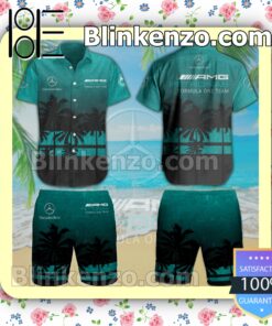 Mercedes AMG Petronas F1 Team Black Turquoise Summer Hawaiian Shirt