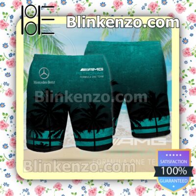 Mercedes AMG Petronas F1 Team Black Turquoise Summer Hawaiian Shirt b