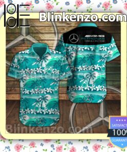 Mercedes AMG Petronas F1 Team Flowery Turquoise Summer Hawaiian Shirt a