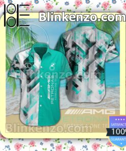 Mercedes AMG Petronas F1 Team Geometric Pattern Turquoise Summer Hawaiian Shirt a