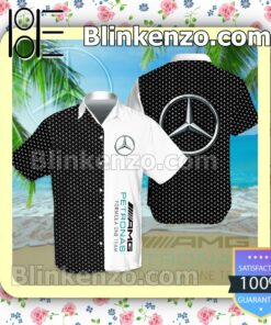 Mercedes AMG Petronas F1 Team Logo Black White Summer Hawaiian Shirt, Mens Shorts