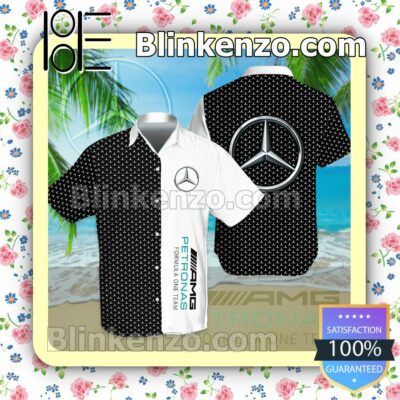 Mercedes AMG Petronas F1 Team Logo Black White Summer Hawaiian Shirt, Mens Shorts