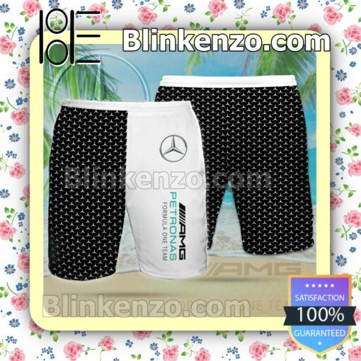 Mercedes AMG Petronas F1 Team Logo Black White Summer Hawaiian Shirt, Mens Shorts a