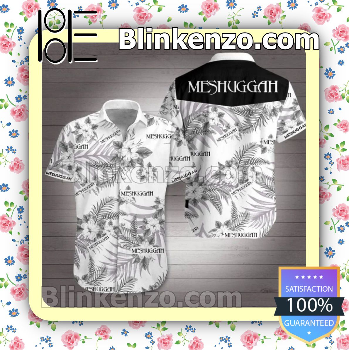 Meshuggah Black Tropical Floral White Summer Shirts