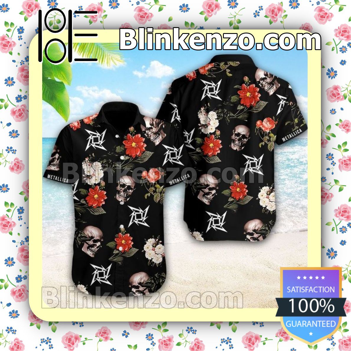Metallica Skull Flowers Black Summer Shirts
