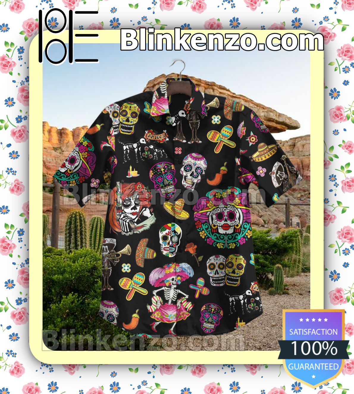 Mexico Skull Amigos Black Casual Button-down Shirts