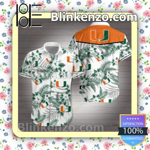 Miami Hurricanes Green Tropical Floral White Summer Shirts