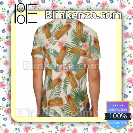 Michelob Ultra Pure Gold Tropical Leafs Summer Hawaiian Shirt, Mens Shorts a