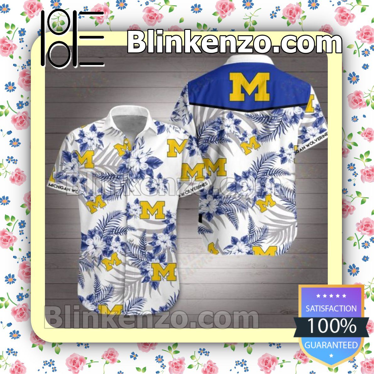 Michigan Wolverines Blue Tropical Floral White Summer Shirts