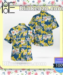 Michigan Wolverines Logo Flowery  Summer Hawaiian Shirt, Mens Shorts