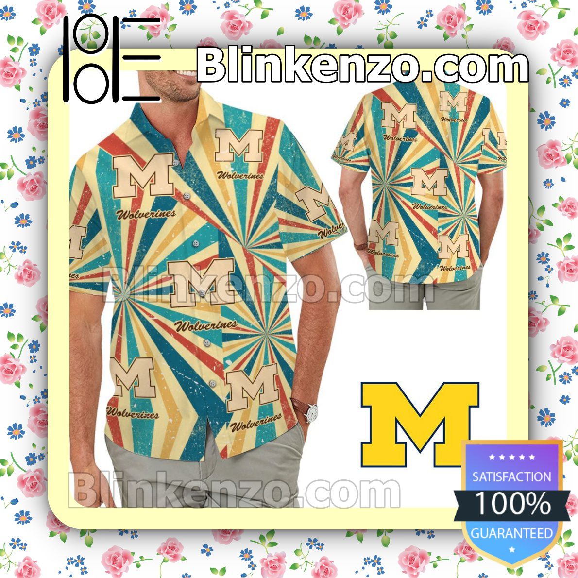 Michigan Wolverines Retro Vintage Style Mens Shirt, Swim Trunk