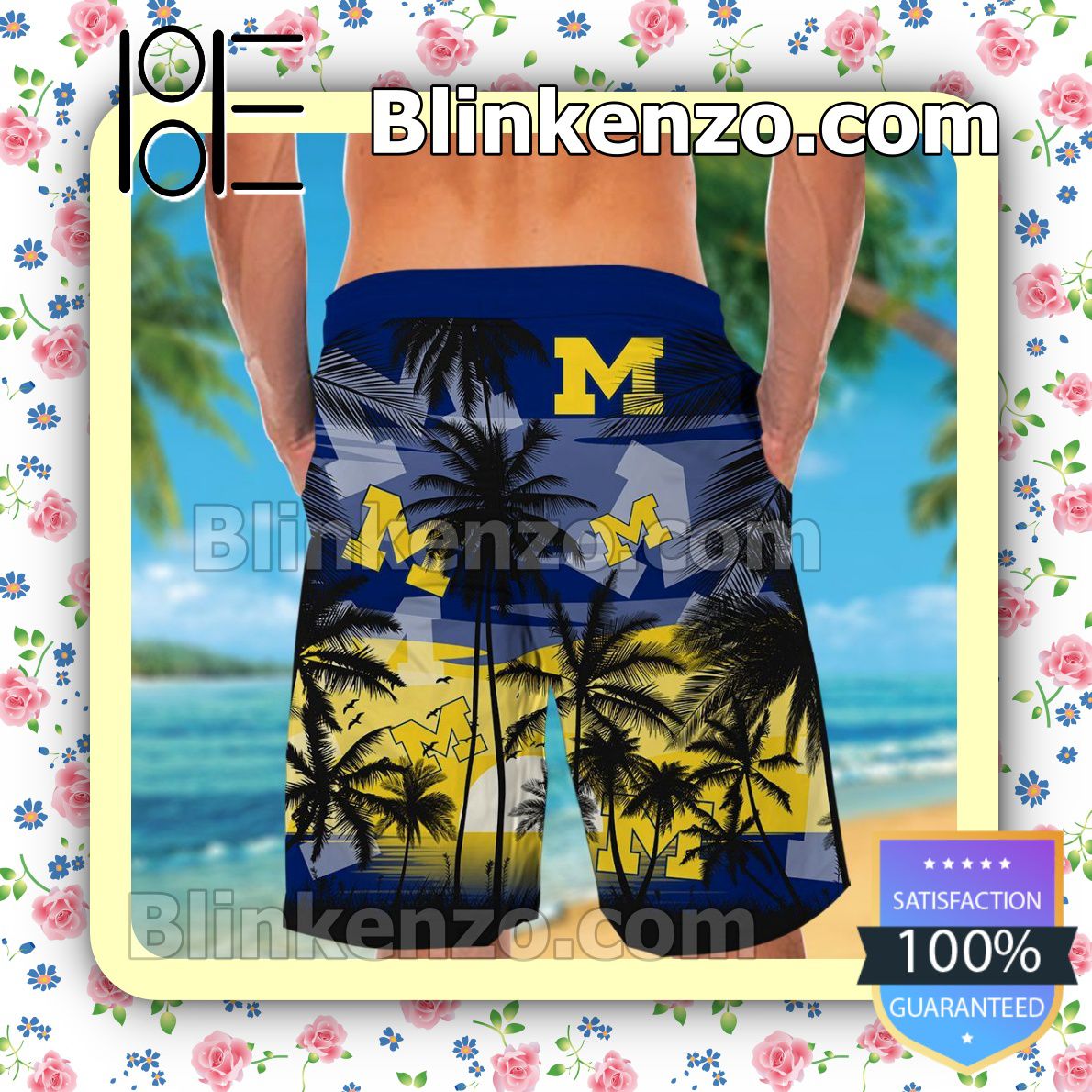 Luxury Michigan Wolverines Tropical Mens Shirt, Swim Trunk