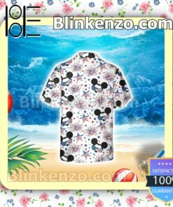 Mickey American Fireworks 4th Of July White Summer Hawaiian Shirt, Mens Shorts