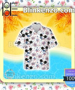 Mickey American Fireworks 4th Of July White Summer Hawaiian Shirt, Mens Shorts a