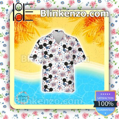 Mickey American Fireworks 4th Of July White Summer Hawaiian Shirt, Mens Shorts a