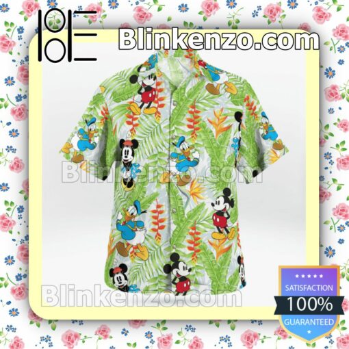 Mickey And Donald Banana Leaf And Flower Summer Shirts b