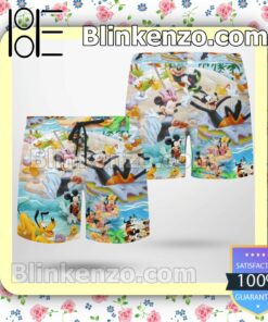Mickey And Friends Go To Beach Hawaiian Shirts, Swim Trunks c