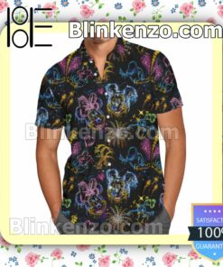 Mickey And Minnie's Love In The Sky Fireworks Disney Cartoon Graphics Black Summer Hawaiian Shirt, Mens Shorts