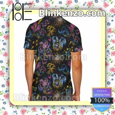 Mickey And Minnie's Love In The Sky Fireworks Disney Cartoon Graphics Black Summer Hawaiian Shirt, Mens Shorts a