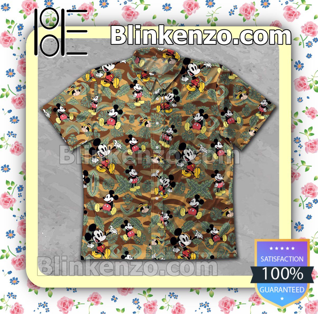 Mickey And Palm Leaves Brown Camo Summer Shirts