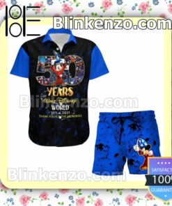 Mickey Fantasia 50th Anniversary Glitter Disney Castle Black Blue Summer Hawaiian Shirt, Mens Shorts