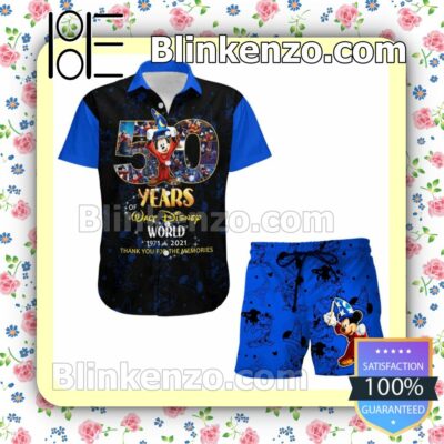 Mickey Fantasia 50th Anniversary Glitter Disney Castle Black Blue Summer Hawaiian Shirt, Mens Shorts