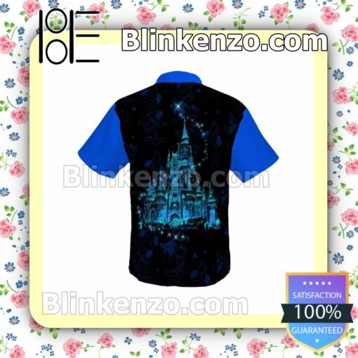 Mickey Fantasia 50th Anniversary Glitter Disney Castle Black Blue Summer Hawaiian Shirt, Mens Shorts a